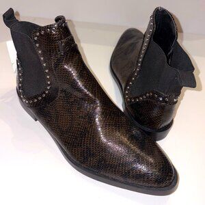 NEW ZARA BROWN SNAKESKIN CHELSEA BOOT W/ MINI STUDS SIZE 40